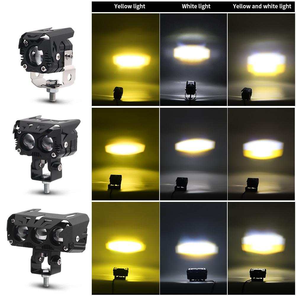 2X Motorcycle Headlights Spotlight Fog Light Hi/Low Beam Len Dual Color Work Auxiliary Driving Light Headlight Yellow White 12V