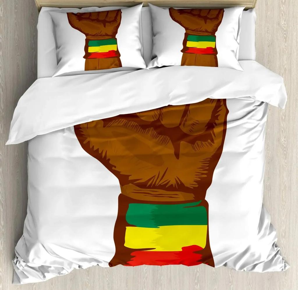 Комплект пододеяльника Раста, Лев Флаг Растафари Джунгли Регги Постельное белье Арт Красочный Культурный Фольклорный Принт Комплект пододеяльника