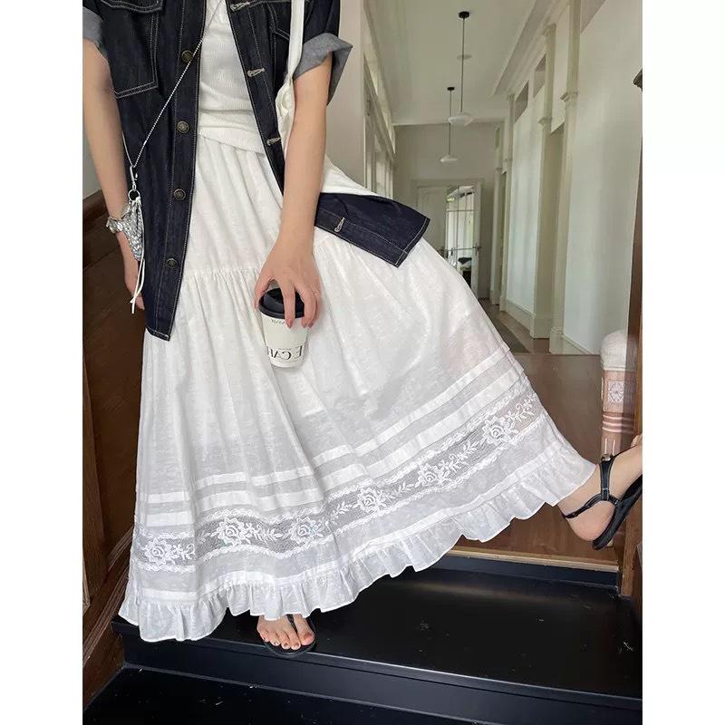 Женская нежная длинная юбка с цветочным кружевом и оборками, весна 2026