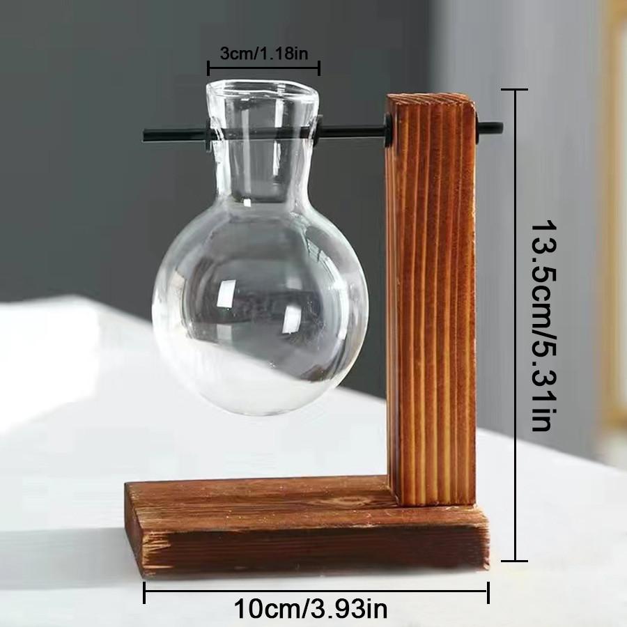Creative Green Plants Wooden Frame Glass Vase Hydroponic Container Desktop Office Living Room Decoration
