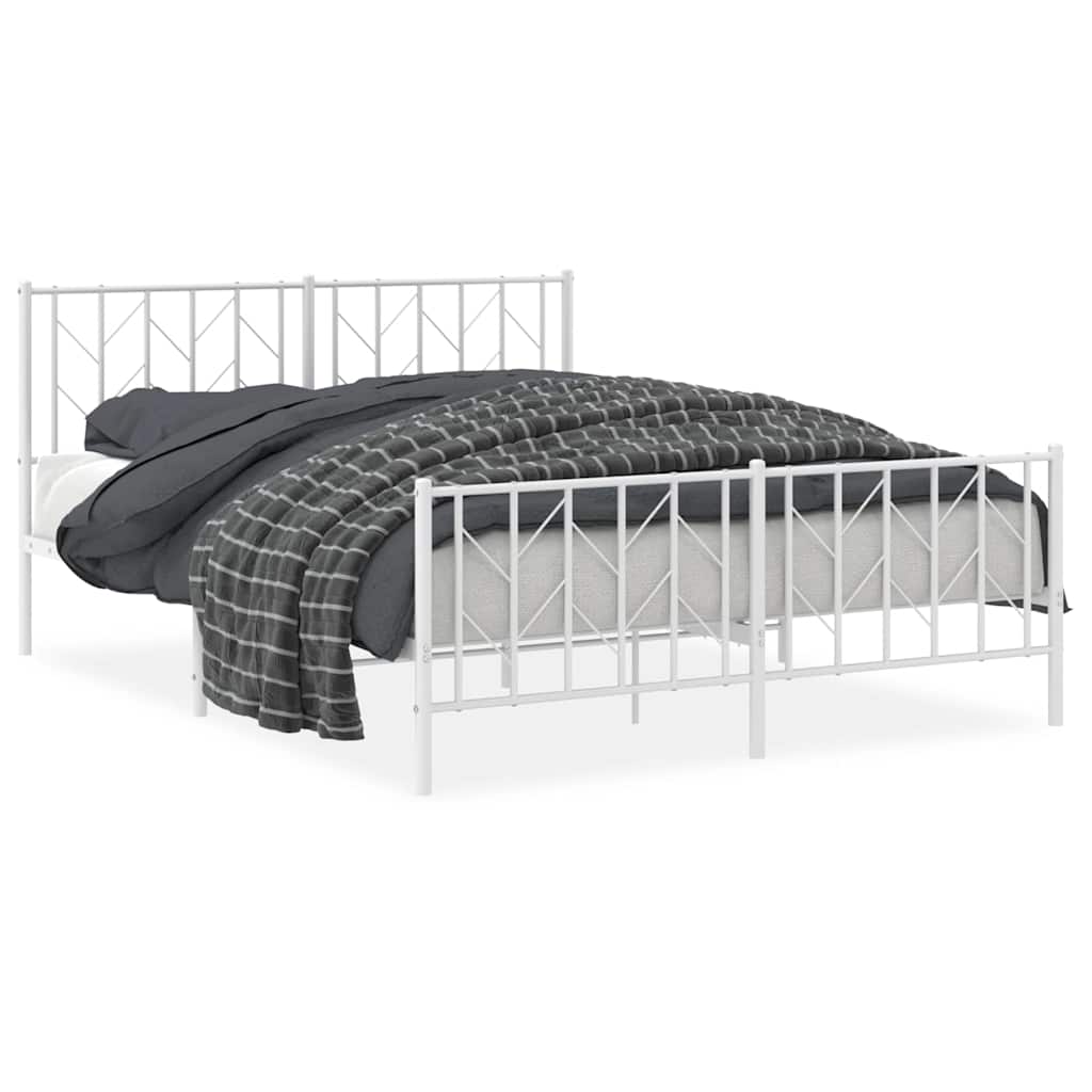 Metal Bed Frame with Headboard and Footboard White 150 x 200 cm
