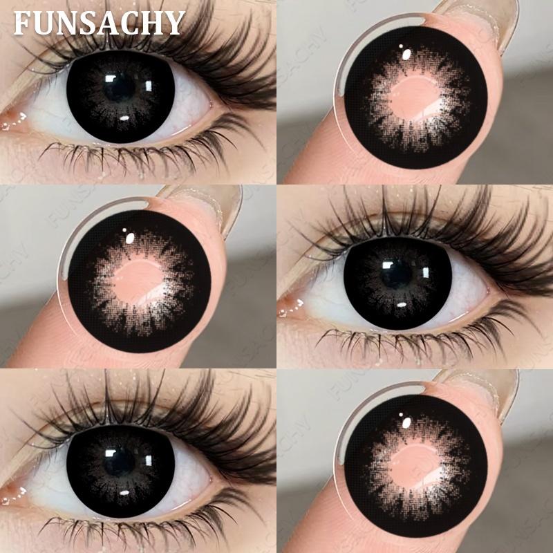 FUNSACHY 1 Pair Natural Brown Contact Lenses for Eyes Beautiful Pupils for Makeup Cosmetics Brown Color Lenses Gray Softlens