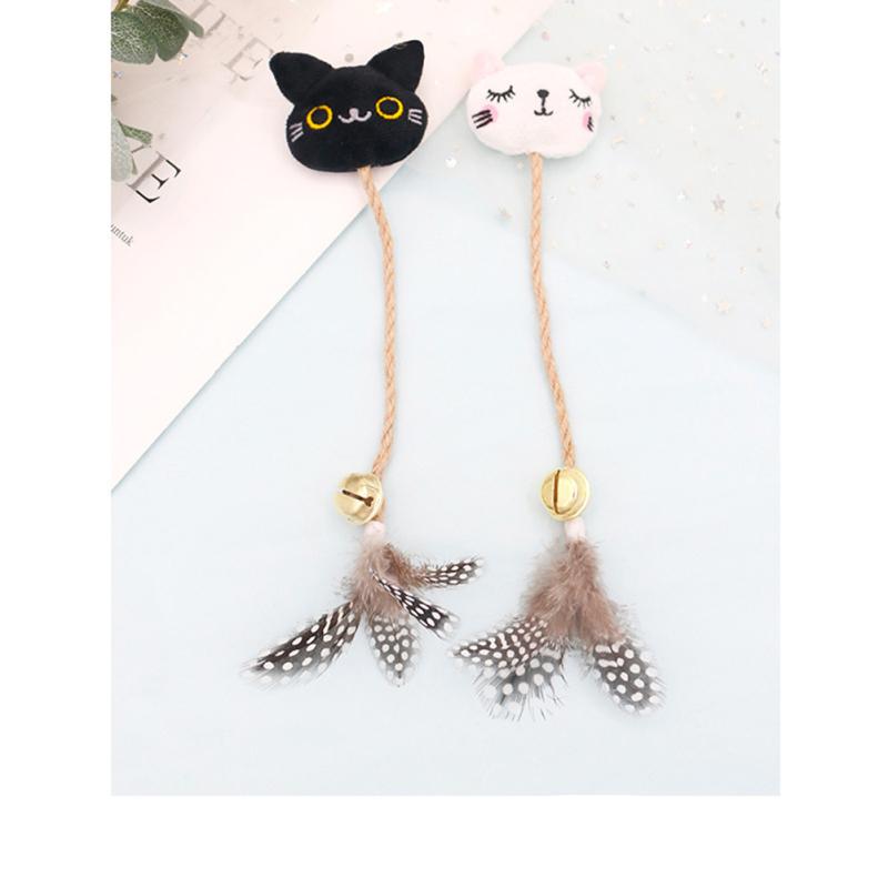 Забавная игрушка для кошек, колокольчик с перьями и кошачьей мятой, цветная милая кукла в форме животного, льняная веревка для домашних животных, коренной стержень