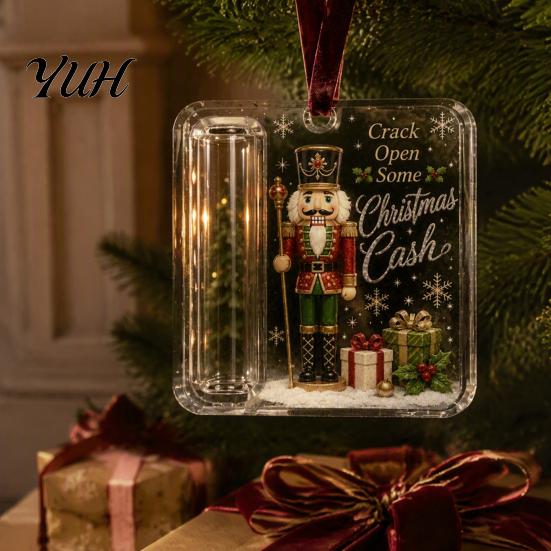 Christmas Cash Ornament with Lanyard Gift Ornament, Clear Acrylic Money Holder, Holiday Xmas Holder Tree Hanging Decoration, Funny Ways to for