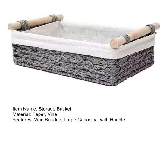 Desktop Storage Basket with Handle Vine Braided Large Capacity Cosmetic Remote Control Pens Keys Sundries Organizer Home Office Storage Box