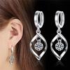 Women Korean Fashion Cute Elegant 925 Silver Plated Vintage Simple Anti-allergy Zircon Crystal Diamond Knob Dangle Hoop Earrings Jewelry Love Gift