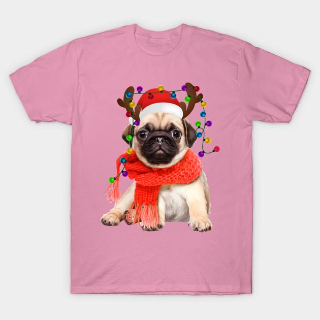 T Shirt Women Funny Pug Christmas Reindeer Christmas Lights Paja Harajuku Print Kawaii Tshirt Summer Short Sleeve Female T-Shirt Top Tee