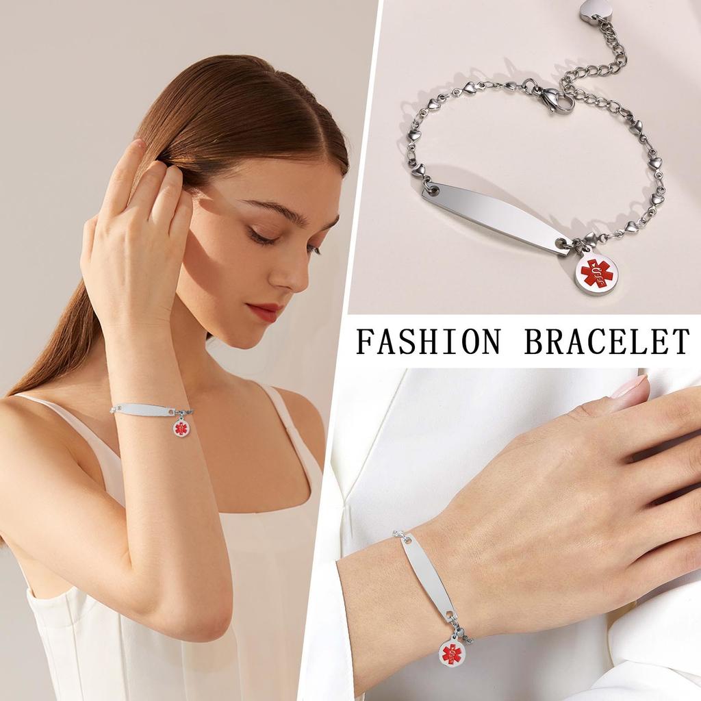 Xiaomi Vnox Free Engraving Medical Bracelets for Women, Cross Coin Charm Bracelet,Custom Disease Therapy Allergy Stainless Steel Bangle
