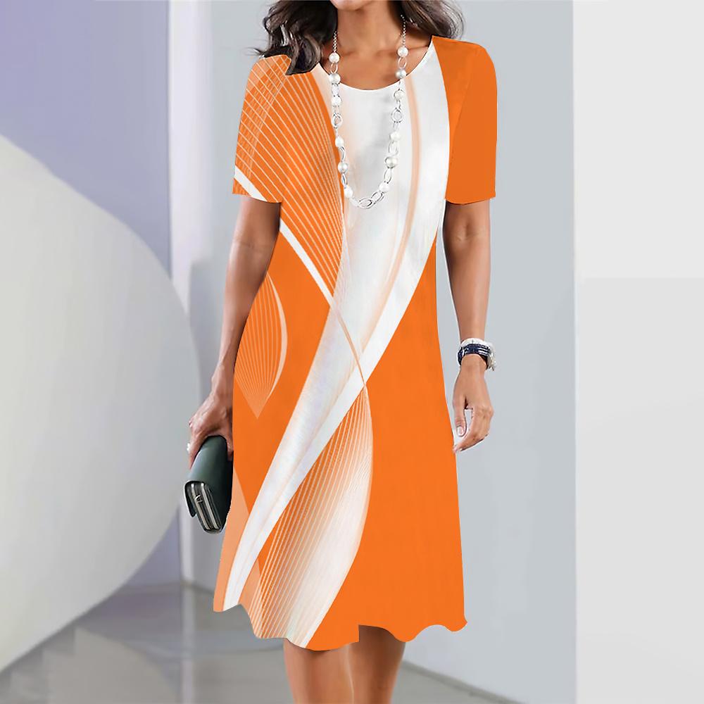 New Womens Dresses 3d Geometric Lines Print Short Sleeve Clothes Fashion Loose Skirt Summer Lady Oversized Vacation Dresses 2023