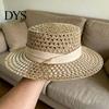 Elegant Vintage Sun Hat Women Straw Hat, with Satin Ribbon Decor, Wide Brim Foldable Travel Beach Breathable Flat Top for Summer Vacation Cap