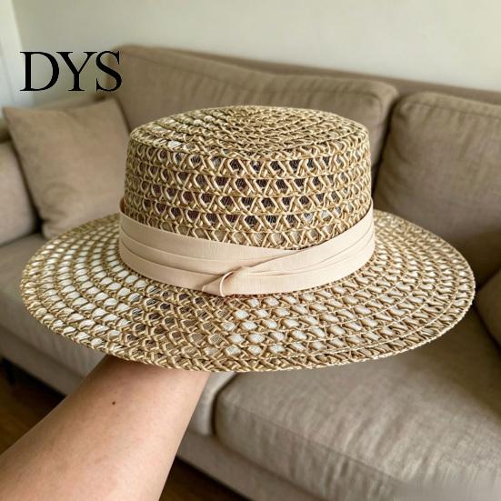 Elegant Vintage Sun Hat Women Straw Hat, with Satin Ribbon Decor, Wide Brim Foldable Travel Beach Breathable Flat Top for Summer Vacation Cap