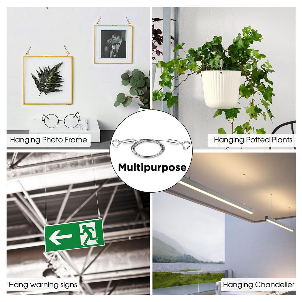 Picture Hanging Wire Set with Adjustable Lengths of 1m and 2m Featuring Small and Large Hook for Art and Mirrors Display