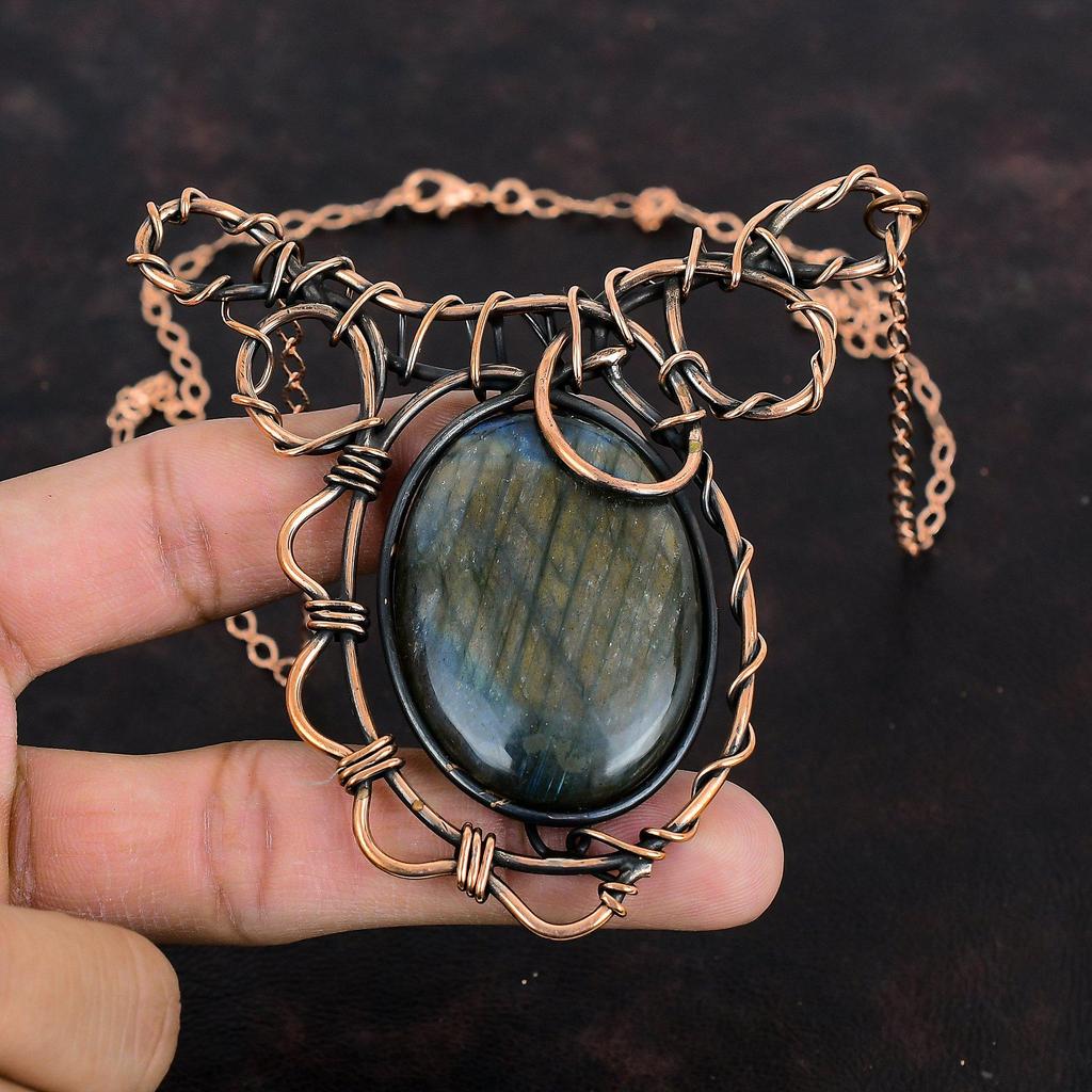 Labradorite Necklace Copper Wire Wrapped Necklace Adjustable Gemstone Necklace Handmade Designer Necklace Copper Wire Jewelry Wedding Gifts
