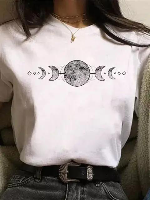 Футболка большого размера New Funny Moon Print, унисекс, белые и черные рубашки, модная футболка с круглым вырезом и коротким рукавом, летние футболки