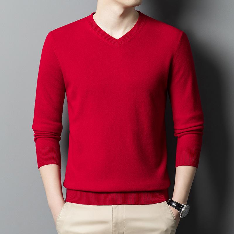 Осенне-зимний мужской шерстяной свитер, модный пуловер с V-образным вырезом, шерстяной свитер для мужчин