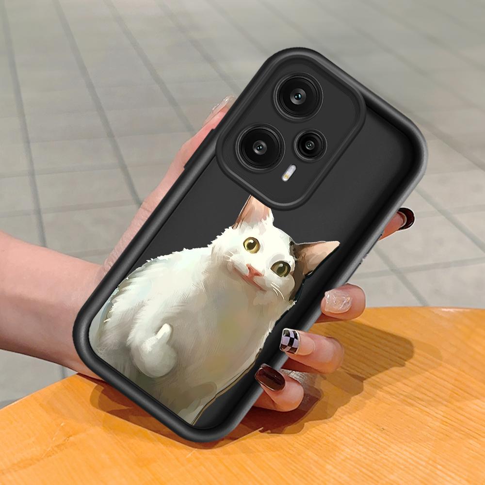 White Cat Pattern Soft Silicone Phone Casing Full Cover Camera Shockproof Protection Rubber Case for Xiaomi Redmi