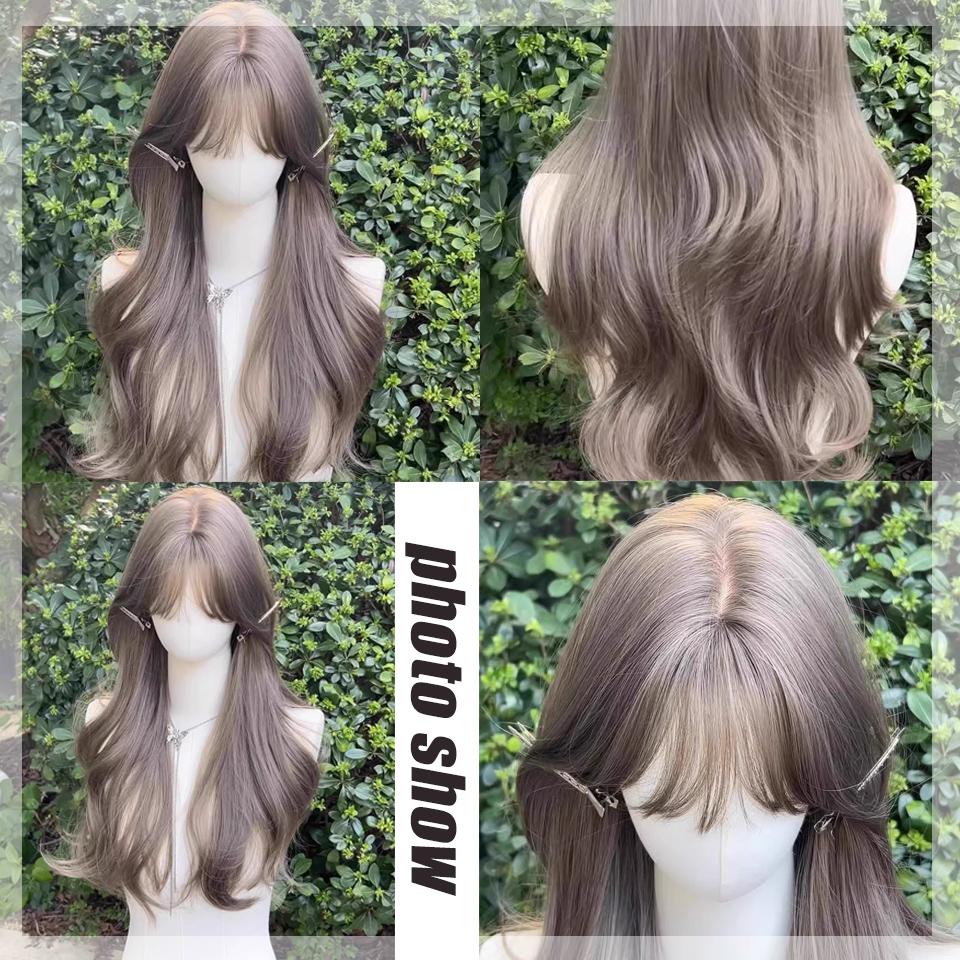 Длинный кудрявый синтетический парик Air Bangs, женский бежевый, ленивый, повседневный, элегантный, длинный кудрявый парик Air Bangs Big Waves