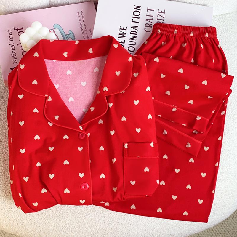 Красный зодиакальный год, женская пижама с длинными рукавами из хлопка на весну и осень