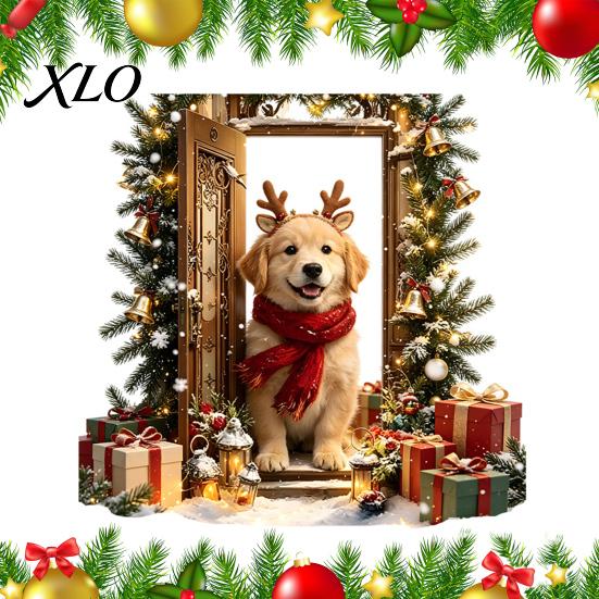 Decorative Door Stickers for Christmas 2Pcs 3D Illusion Dog Wall Sticker, Removable Self?Adhesive Vinyl Art Bedroom Decal, Holiday Puppy Mural