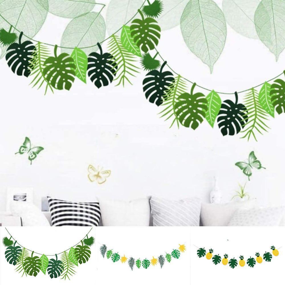 Cartoon Pineapple Turtle Leaves Banners Handmade Hawaii Party Banner Creative Leaf Flag  Birthday