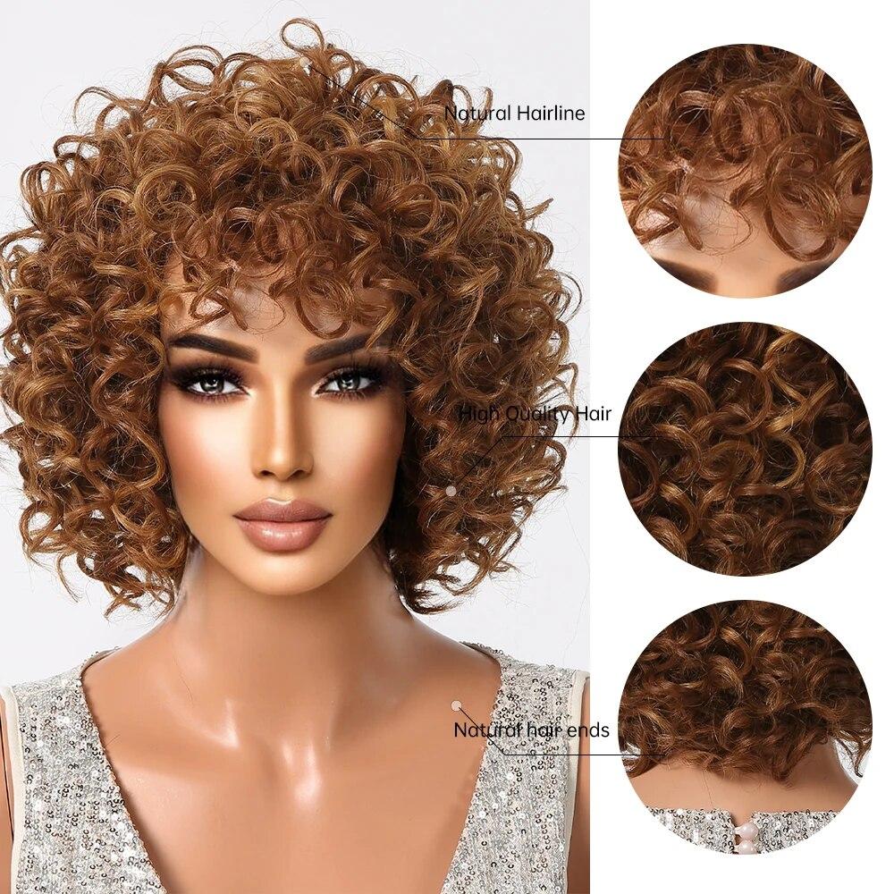 Короткие блондинки вьющиеся афро японские высококачественные парики из волокна для женщин вьющиеся черные женские парики с челкой повседневный парик для косплея