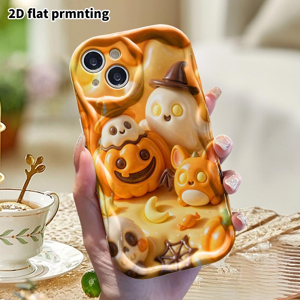 Phone case: 2D flat design, suitable for iPhone 18 17 16 15 14 13 Pro protective case, pumpkin ghost combo, perfect Christmas and Halloween holiday gi