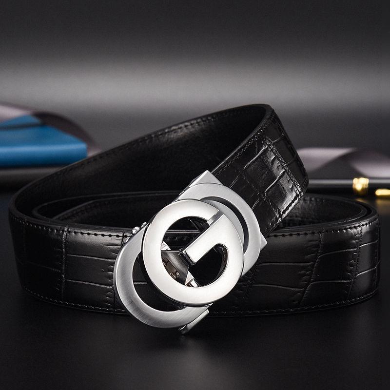 Мужской кожаный ремень с узором крокодила и автоматической пряжкой - деловой стиль