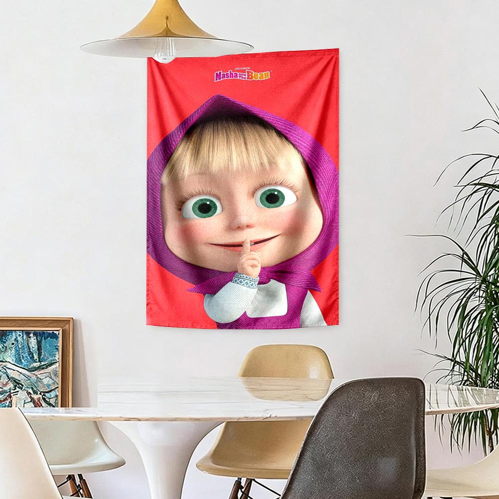 Masha Bear Wall Decor Tapestry Art For Pet Memorial Birthdaywedding Party Backdrop Family Gift