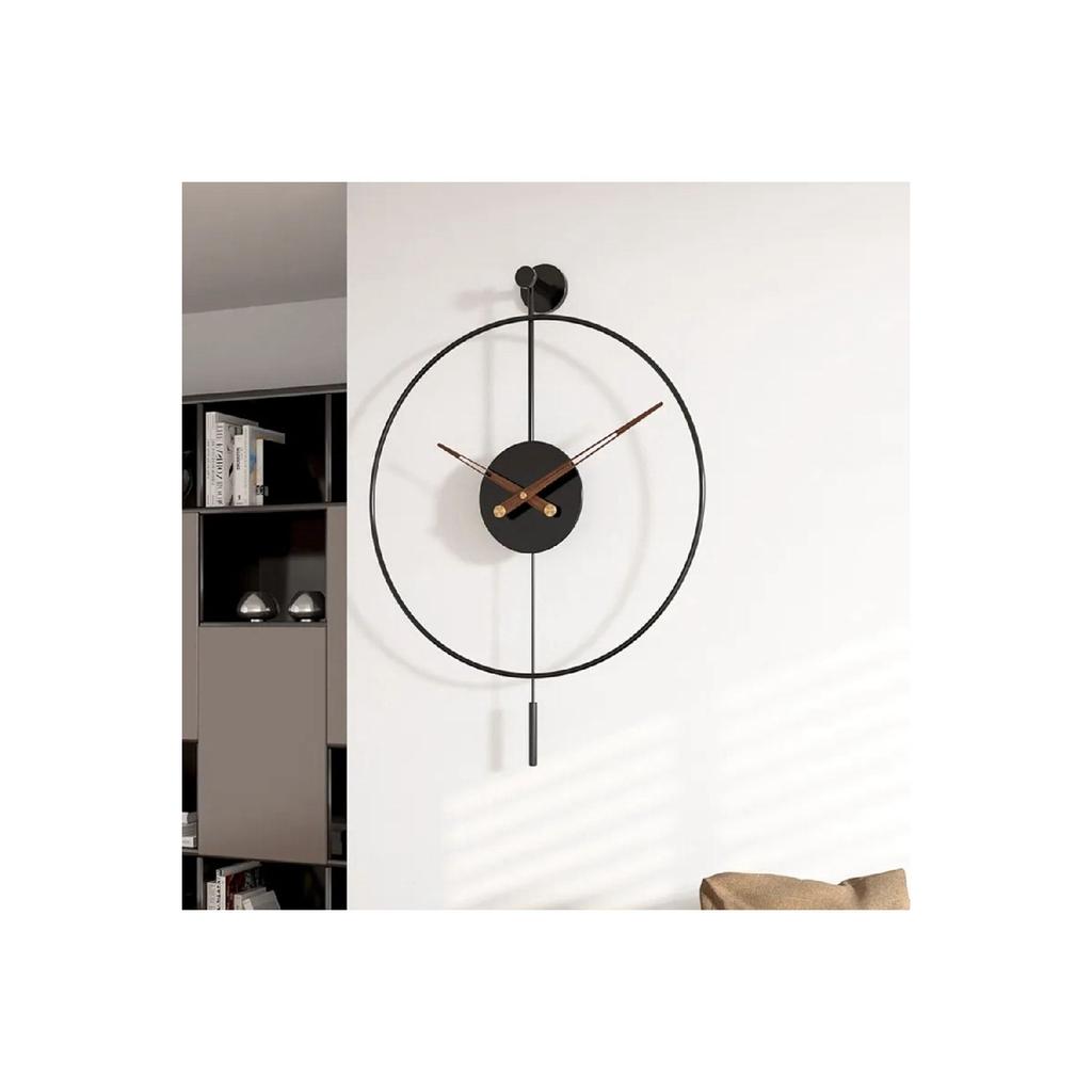 (средний размер) Черный Tiktok - орех, 35 см, часовая и минутная стрелка, современные декоративные металлические настенные часы с маятником