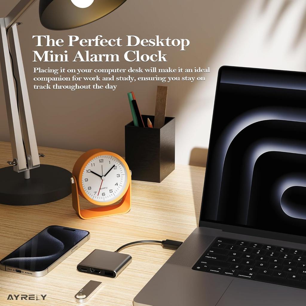 3.5 Inch Analogue Alarm Clock Silent Non-Ticking Bedside Clock Adjustable Angle Desk Clock with Light