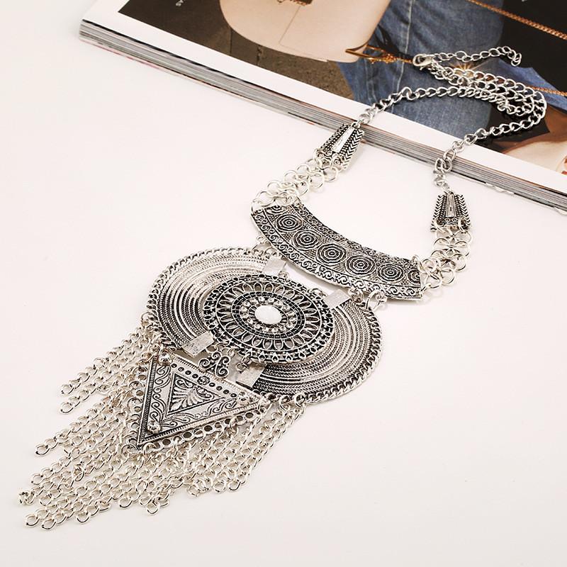Tassel Necklace Long With Multi Layer Alloy Pendant For Trendy Retro Outfits