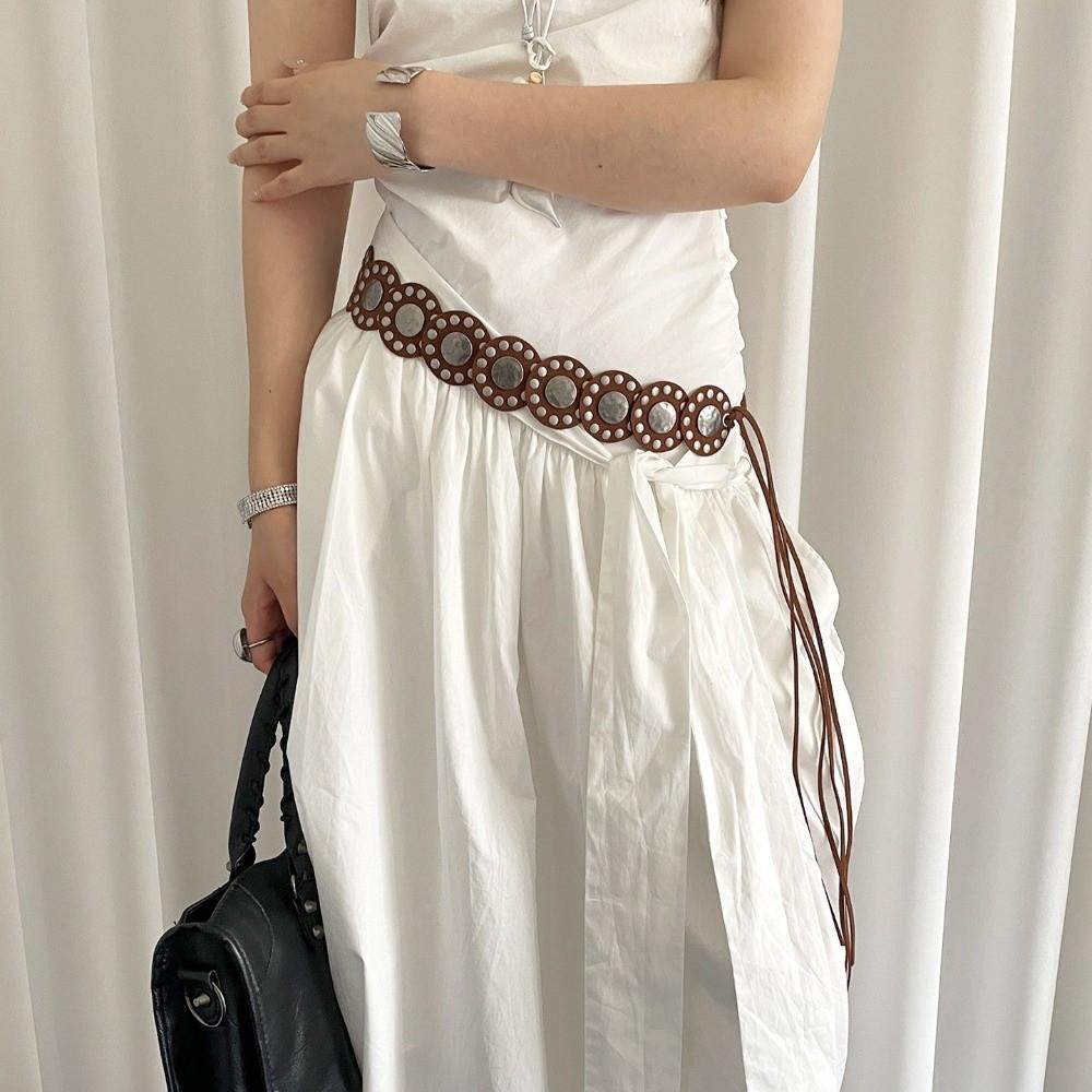 Круглый женский ремень с заклепками Черный Кофе Ремень для платья Джинсовый ремень Модный кожаный пояс на талию Украшение талии