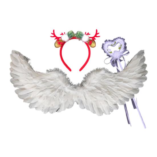 Набор крыльев для косплея: крылья ангела с перьями и повязкой на голову, волшебная палочка, костюм ангела на Хэллоуин для ролевой игры