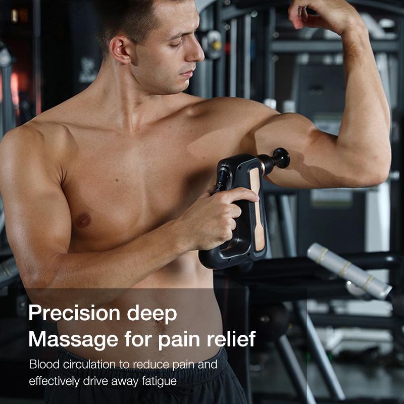 Новый ЖК-треугольный электрический массажный пистолет с ЖК-дисплеем, расслабляющий мышцы, 32-скоростной массаж глубоких тканей, постукивание по мышцам, упражнения для похудения, 8 массажных головок