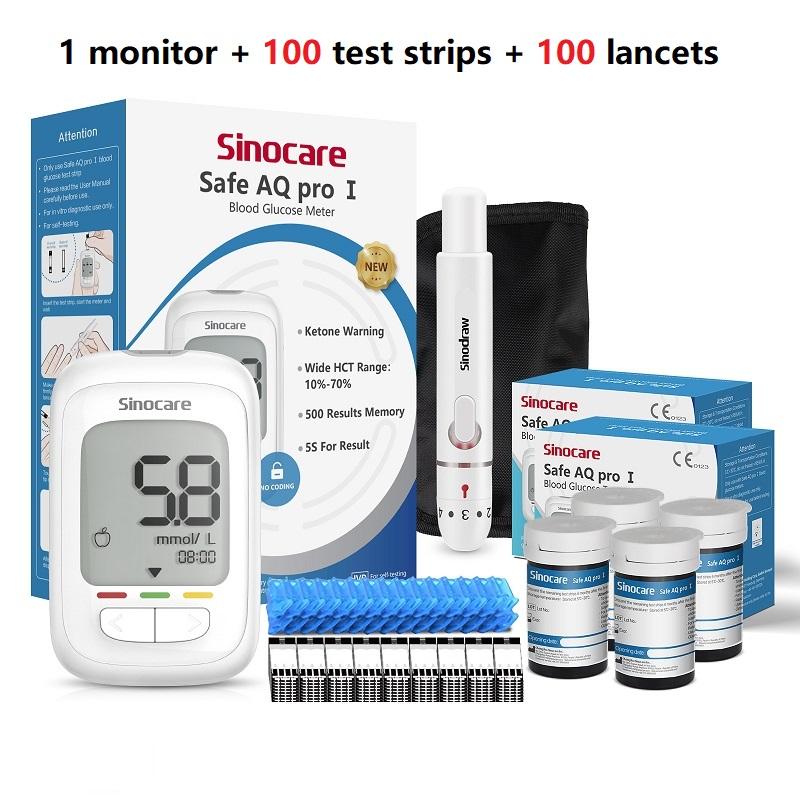 Sinocare 2023 НОВЫЙ безопасный монитор уровня глюкозы в крови модели AQ Pro I с 50/100/200 полосками, предупреждение о кетонах в крови при диабете