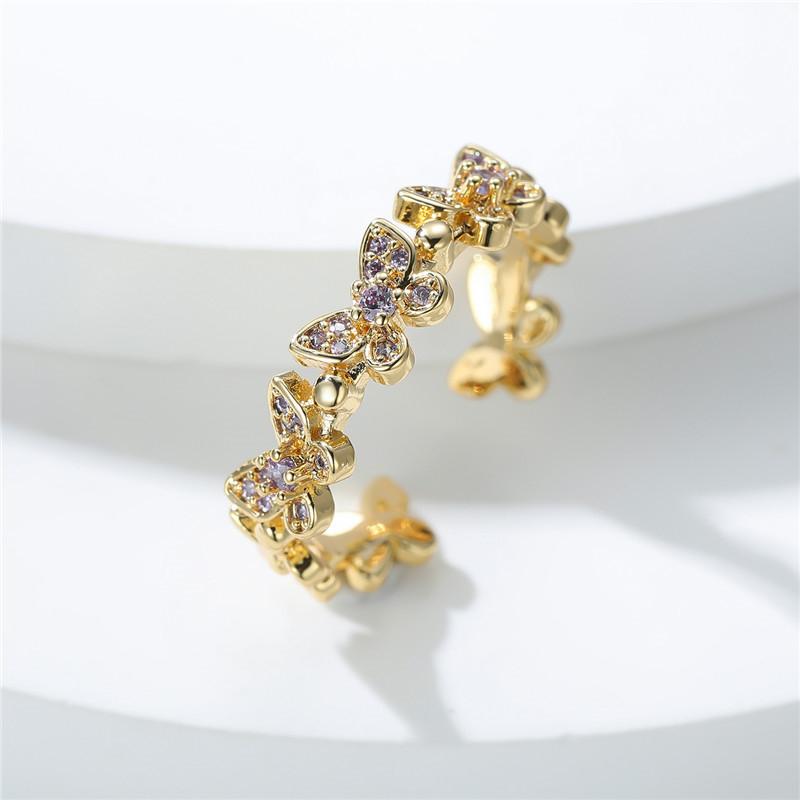 Изящные маленькие открытые кольца в виде бабочек для женщин, обручальное кольцо в стиле бохо с серебряным цветом и белым кубическим цирконием