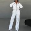 Autumn Winter Female Loose Tracksuit Zipper Sweatshirt Coat And Straight Pant Sports Suit Solid Color Casual Comfortable Sets
