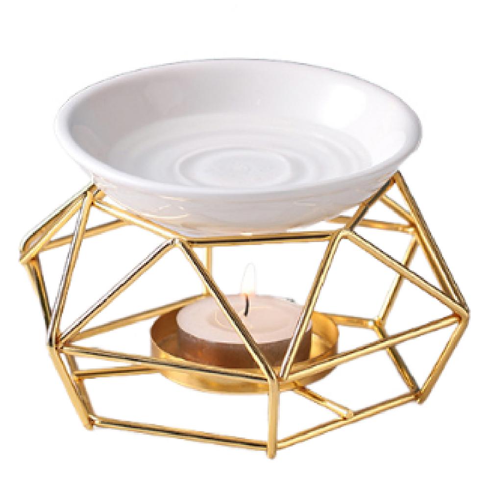 Gold Candle Holder Rhombus Shape Romantic Candle Essential Oil Burner Purifying Air Non-toxic Tealight Holder Yoga Studio