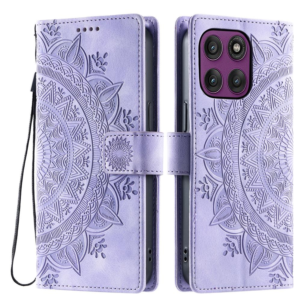 For Motorola Moto G86 5G Case Imprinted Totem Skin Feel Wallet Leather Phone Cover with Hand Strap