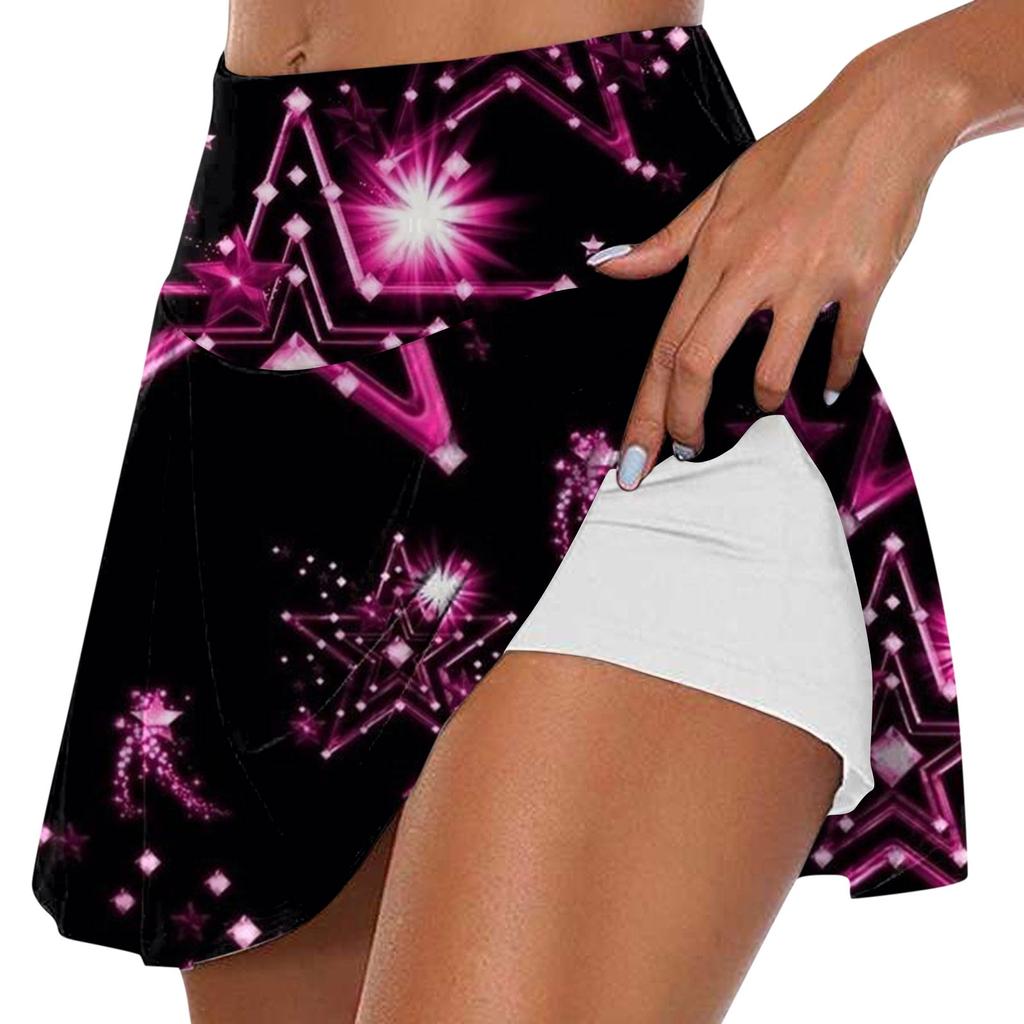Женская мода с принтом, повседневная спортивная фитнес-беговая йога, теннисная юбка, плиссированная короткая юбка, шорты, полуюбка