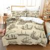 Pirate Ships Duvet Cover Set Vintage Nautical Style Comforter Cover Polyester Bedding Set Medieval Sailing Ship King Queen Size