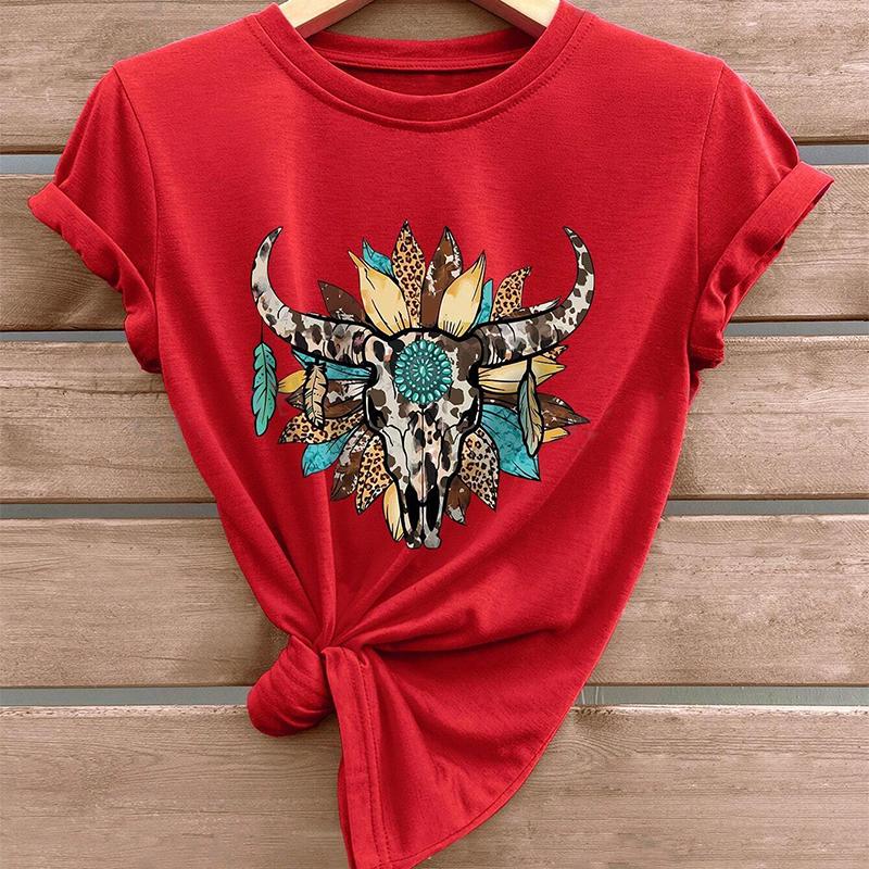 Модная женская футболка с принтом животных, коровы, скелета, цветов, забавная повседневная футболка с круглым вырезом и короткими рукавами, летняя женская футболка