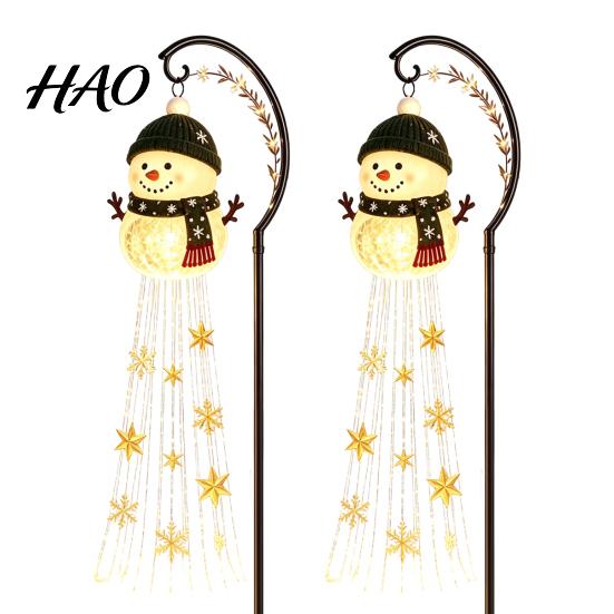 Holiday Path Lighting for Walkways Solar Snowman Garden Stake Light, Flowing Waterfall LED Fairy Light with Automatic Dusk to Dawn Lamps Star