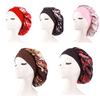 Floral Print Nightcap Women Satin Night Sleep Satin Hair Bonnet Silk Head Cover Wide Elastic Band