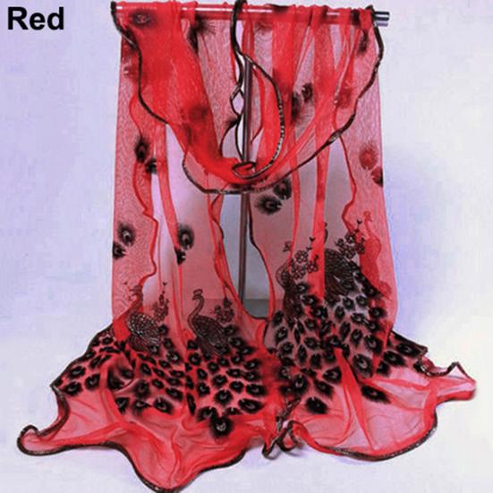Women Fashion Peacock Flower Embroidered Lace Scarf Long Soft Wrap Shawl Stole