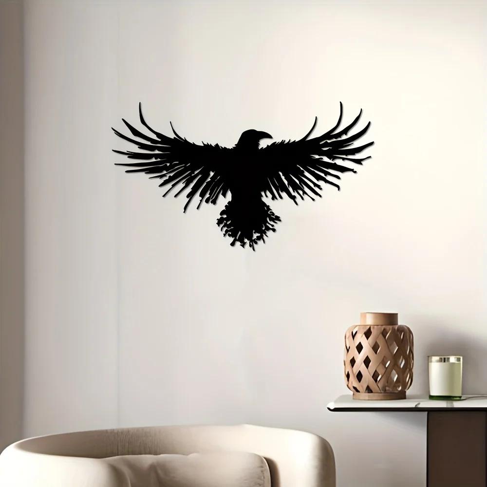 1 Piece Black Metal Crow Wall Art Decor, Iron Silhouette Bird Wall Hanging, Elegant Home Decor Sculpture for Living Room