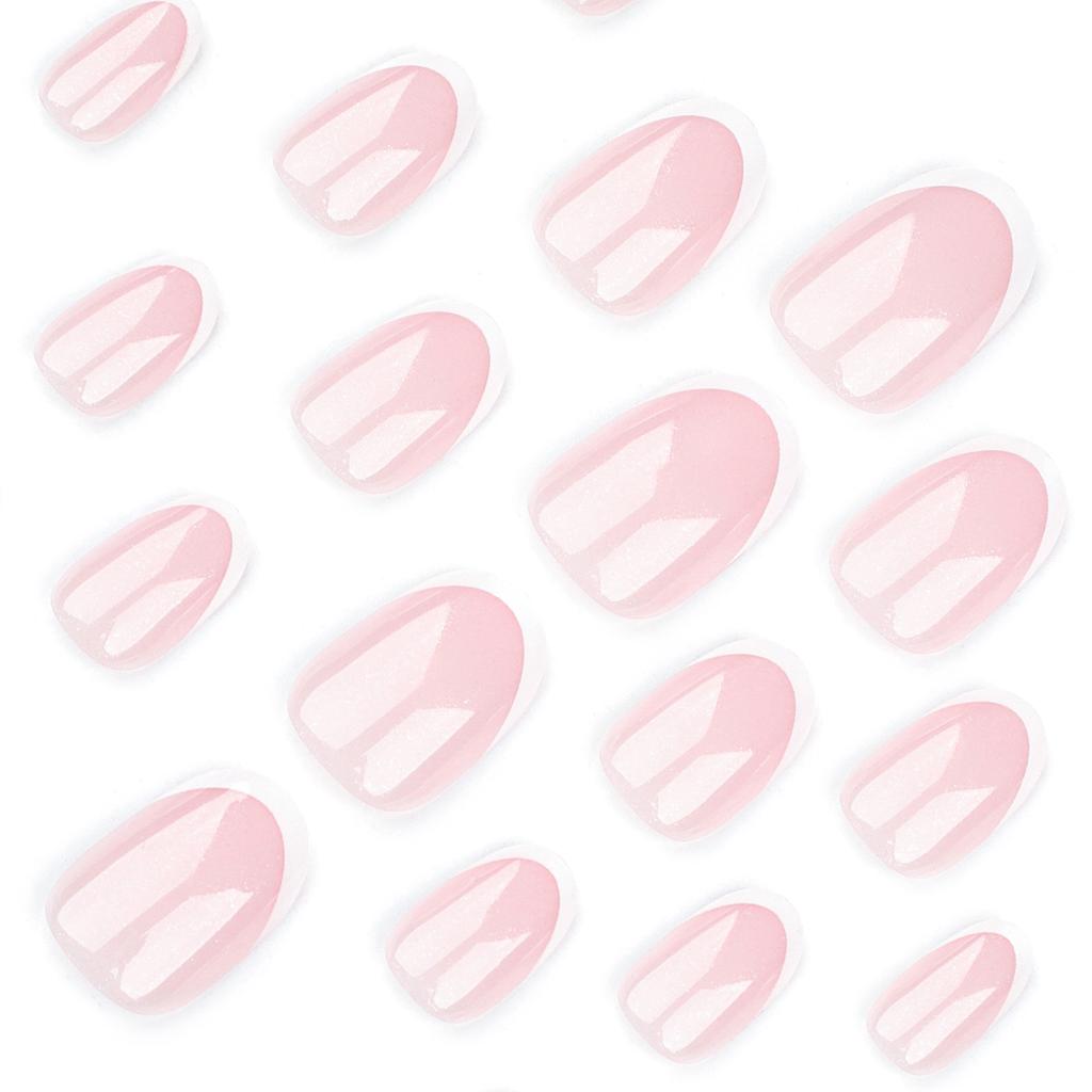 24 шт. Классический французский маникюр, короткие, круглые, нейл-арт, голые, пудровые, съемные накладные ногти