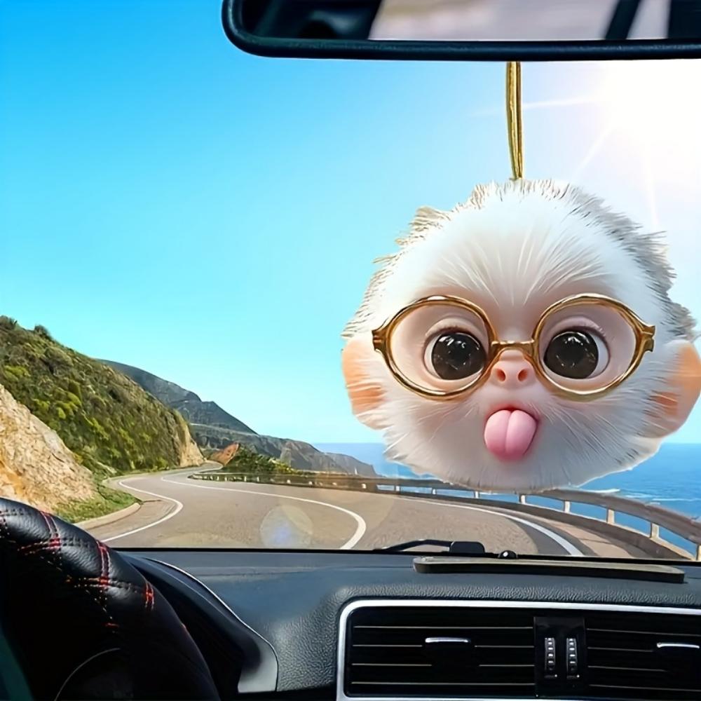 Adorable Glasses Monkey Cartoon Animal Acrylic Flat 2D Pendant for Rearview Mirrors, Keychains, Backpacks and Home Decor, Ideal Gifts for Halloween