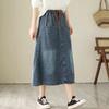 Женская юбка весна-лето, юбка А-силуэта с эластичной талией, джинсовая юбка с вышивкой и высокой талией