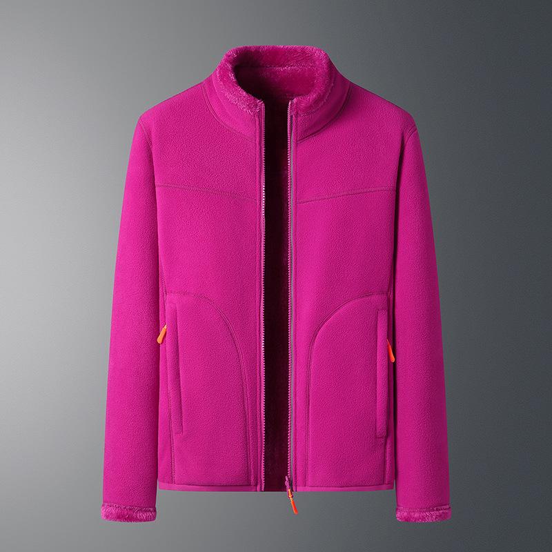 Double-Sided Coral Fleece Jacket - Multi-Color Couple's Autumn/Winter Top